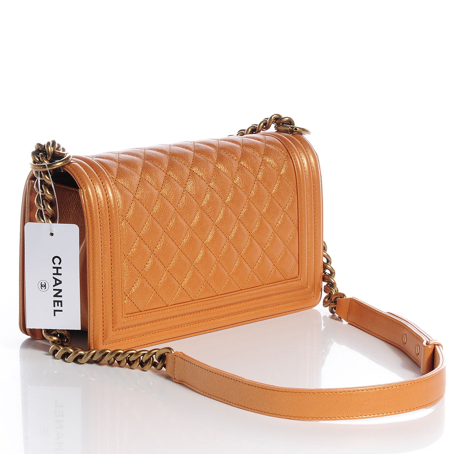 Chanel Iridescent Calfskin Quilted Medium Boy Flap Dark Gold 3 of 9
