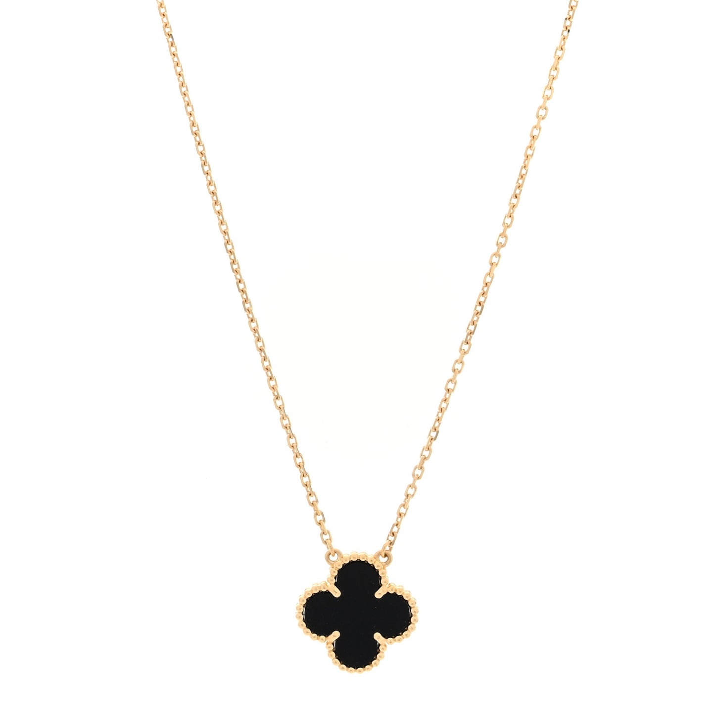 18K Yellow Gold Black Onyx Vintage Alhambra Pendant Necklace