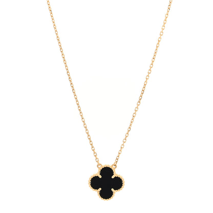 Van Cleef & Arpels 18K Yellow Gold Black Onyx Vintage Alhambra Pendant Necklace 1 of 5