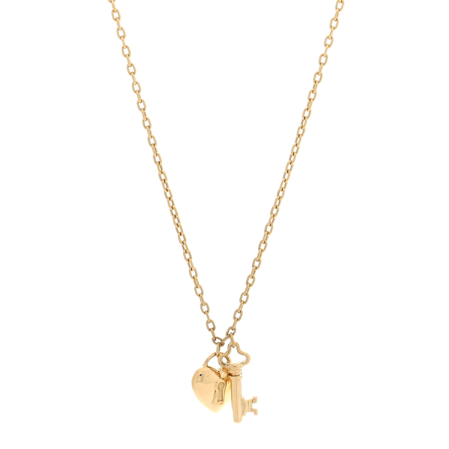 18K Yellow Gold Heart Padlock Key Pendant Necklace