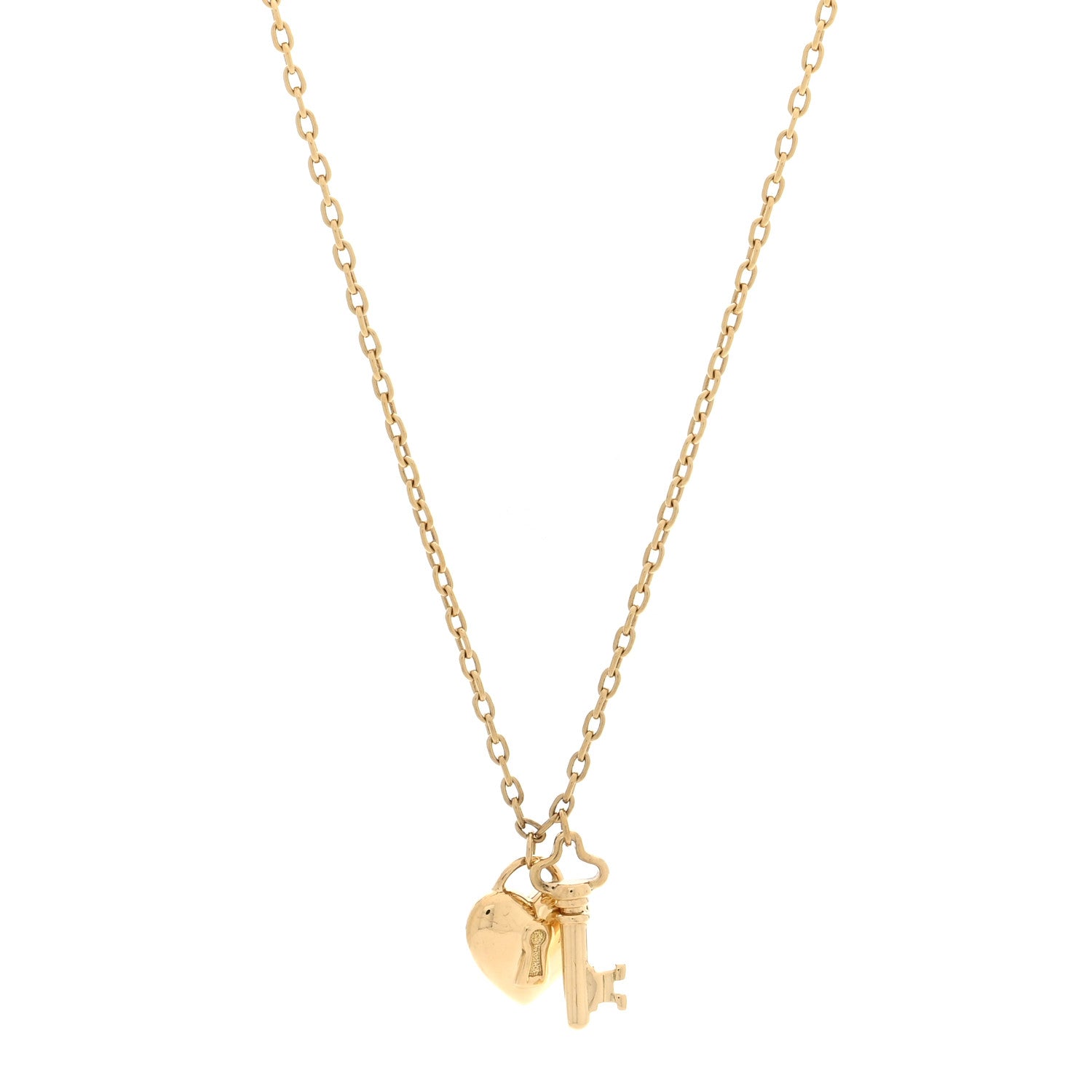 Tiffany 18K Yellow Gold Heart Padlock Key Pendant Necklace 1 of 4