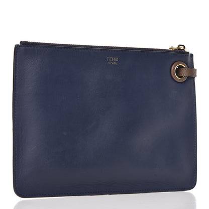 Fendi X FILA Vitello Century Mania Bi-Color FF 1974 Embossed Small Flat Clutch Nebula Blueberry Multicolor 3 of 11
