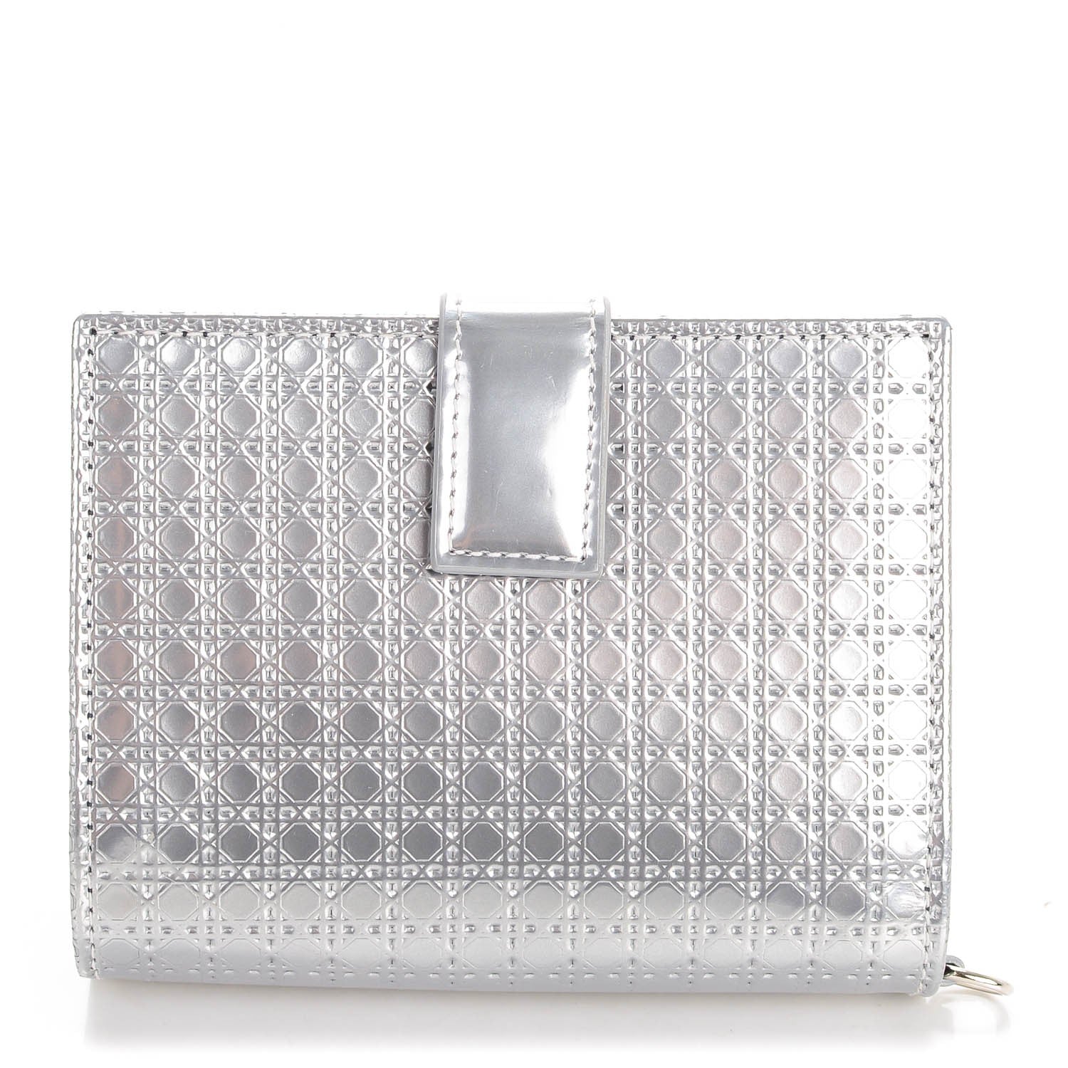 Christian Dior Metallic Patent Micro-Cannage Lady Dior Eden Wallet Silver 1 of 9