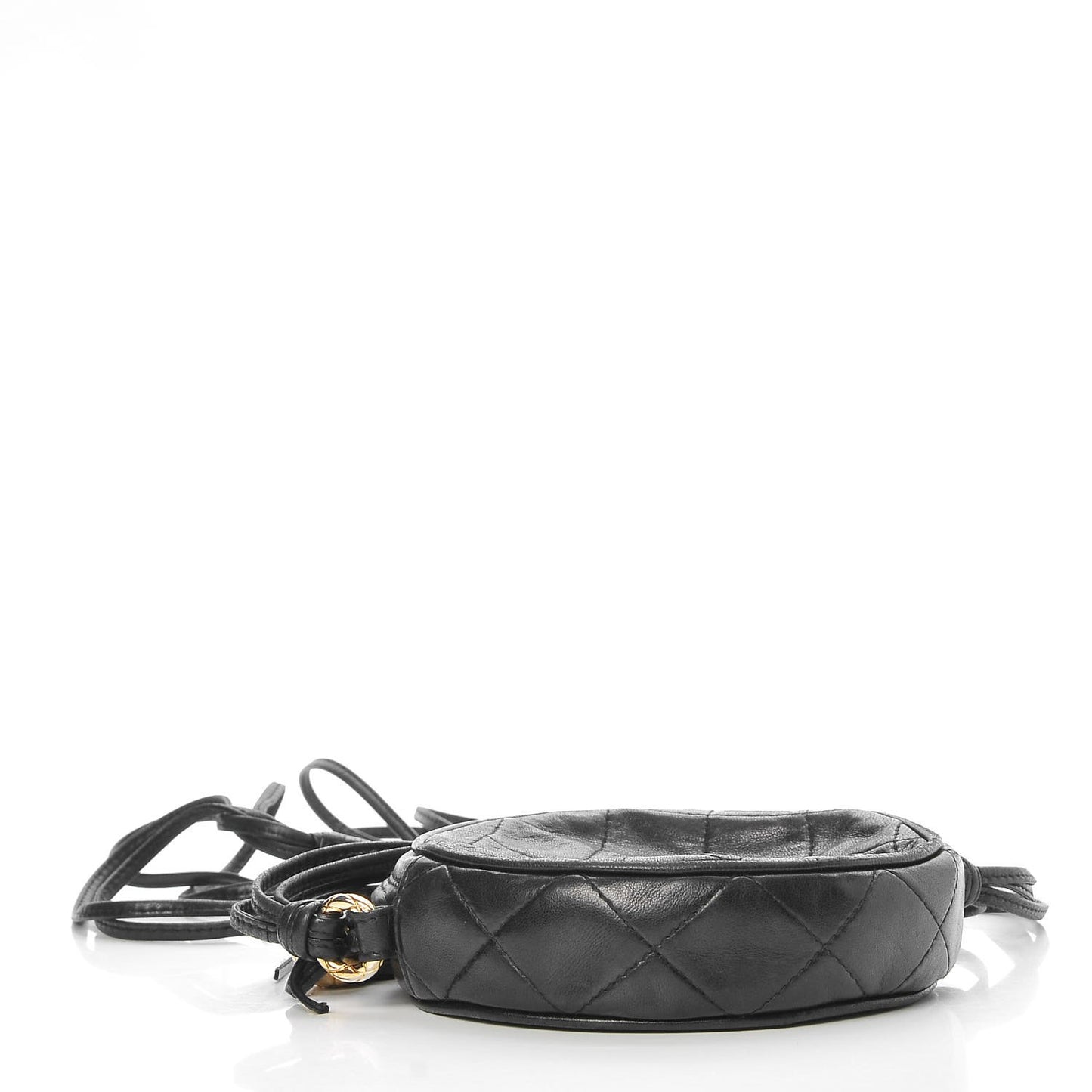 Lambskin Quilted Round Tassel Crossbody Bag Black