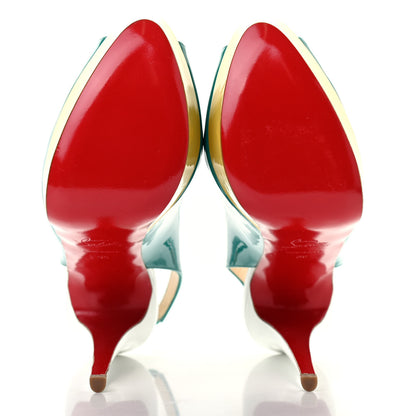 Christian Louboutin Patent Lady Peep Sling 150 Pumps 39 Jade Mimosa 5 of 7