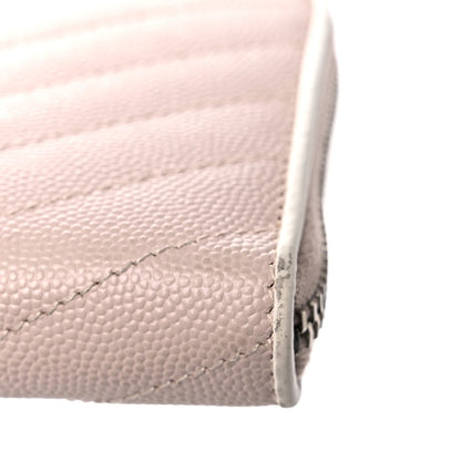 Saint Laurent Grain De Poudre Matelasse Chevron Monogram Zip Around Wallet Pink White 9 of 12