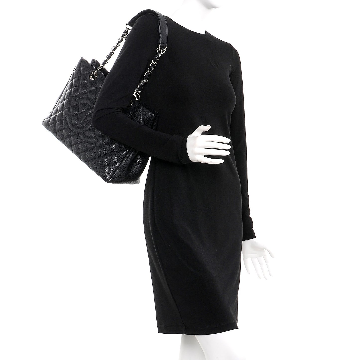 Caviar Quilted Grand Shopping Tote GST Black
