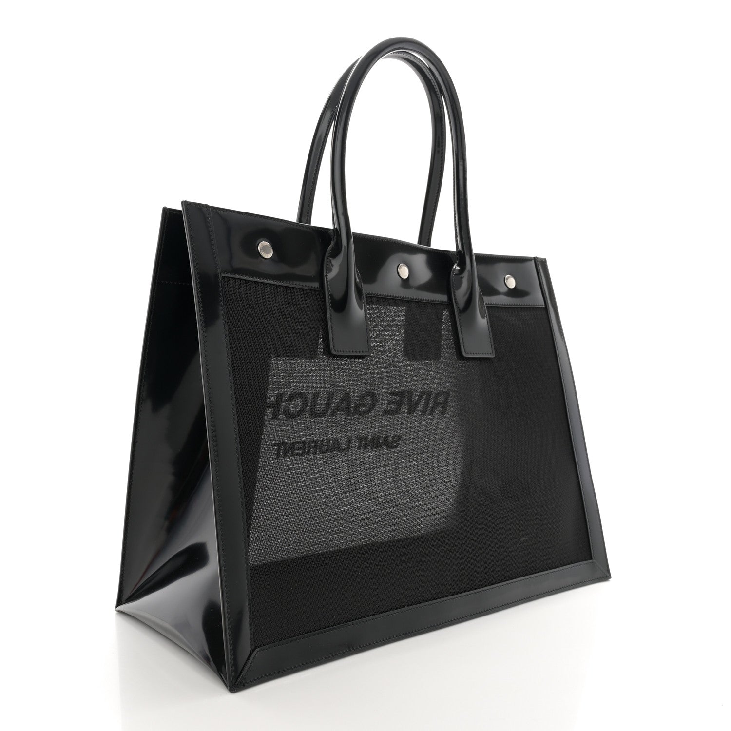 Saint Laurent Mesh Patent Rive Gauche Tote Black 3 of 11