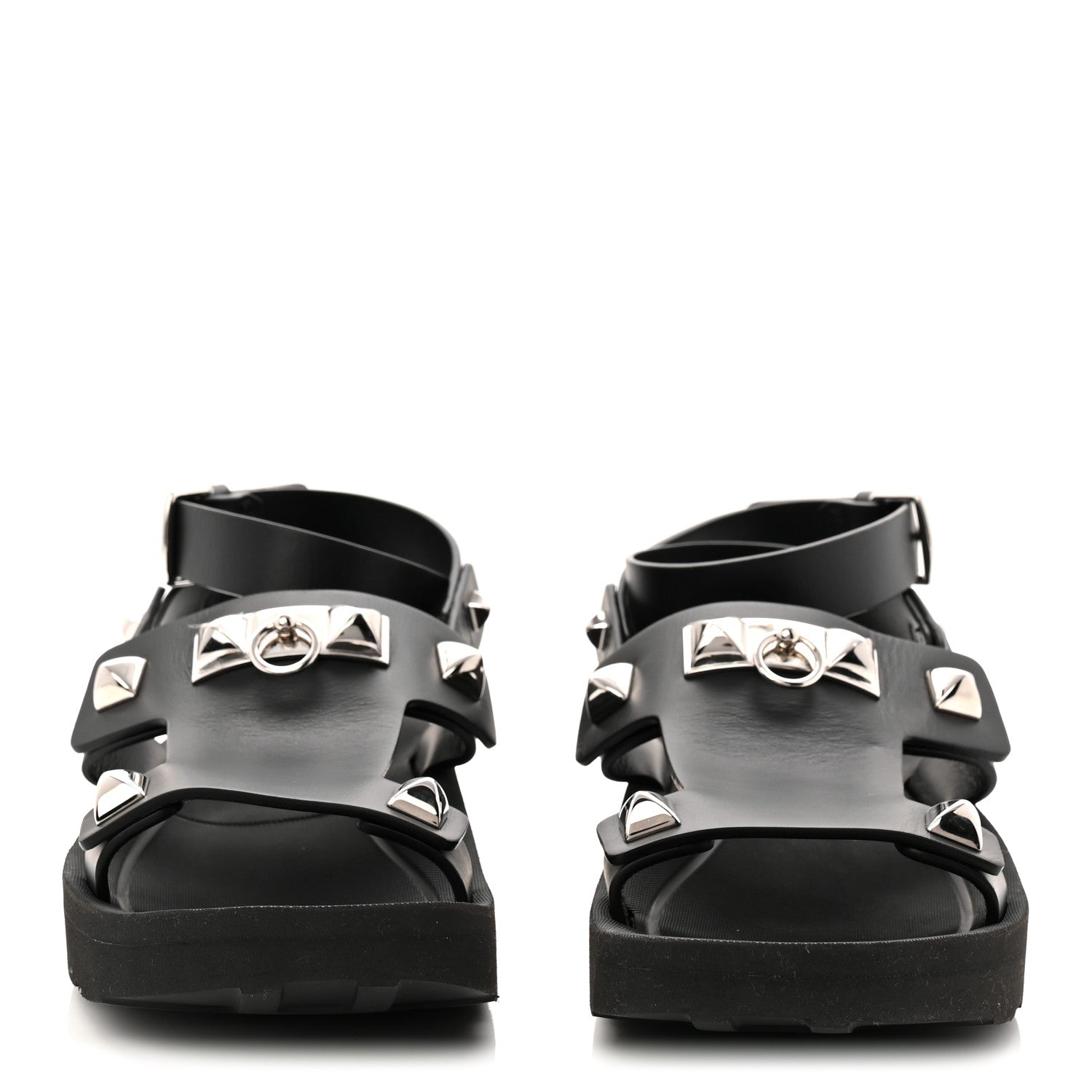 Hermes Calfskin Medor Studded Womens Intuition Sandals 37 Black 3 of 11
