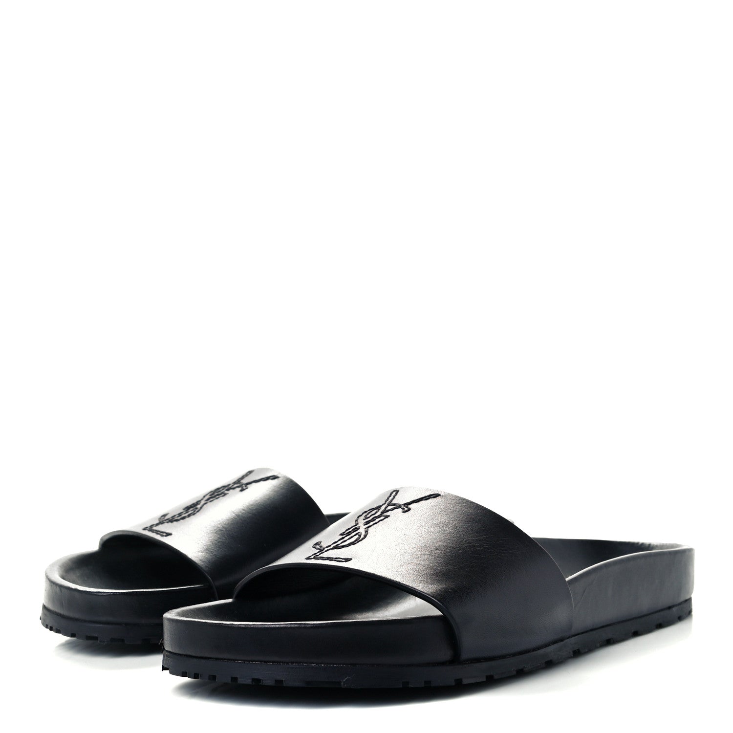 Saint Laurent Calfskin Monogram Jimmy Joan Slide Sandals 38 Black 3 of 9