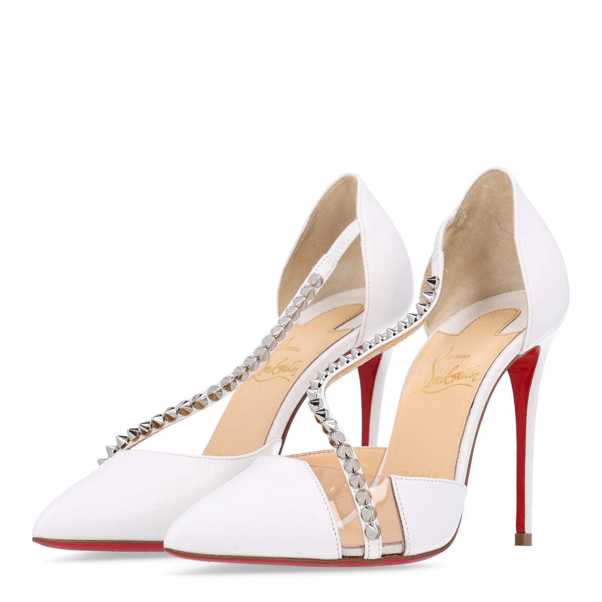 Christian Louboutin Kid PVC Spike Cross 100 Pumps  35 White Silver 4 of 13