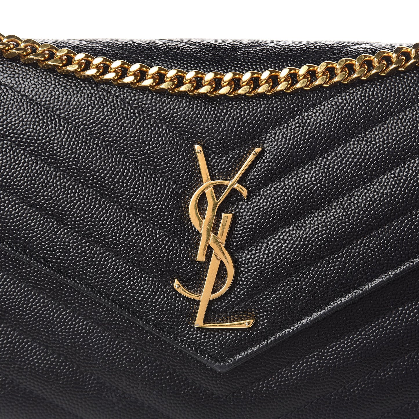 Grain De Poudre Matelasse Chevron Monogram Chain Wallet Black