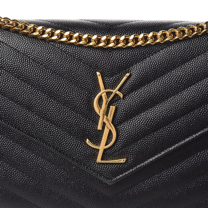 Saint Laurent Grain De Poudre Matelasse Chevron Monogram Chain Wallet Black 11 of 12