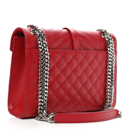 Saint Laurent Grain De Poudre Textured Mixed Matelasse Triquilt Medium Monogram Satchel New Red 3 of 9