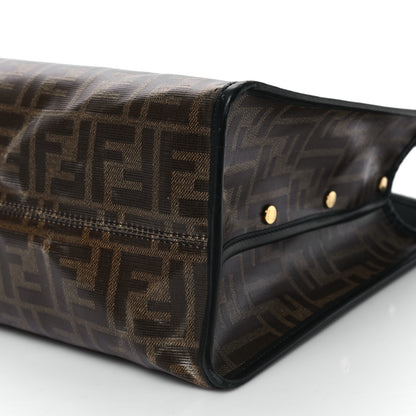 Fendi Glazed Fabric Vitello Century FF 1974 Stamp Patch Medium Peekaboo Defender Cover Mogano Panna Black 9 of 10