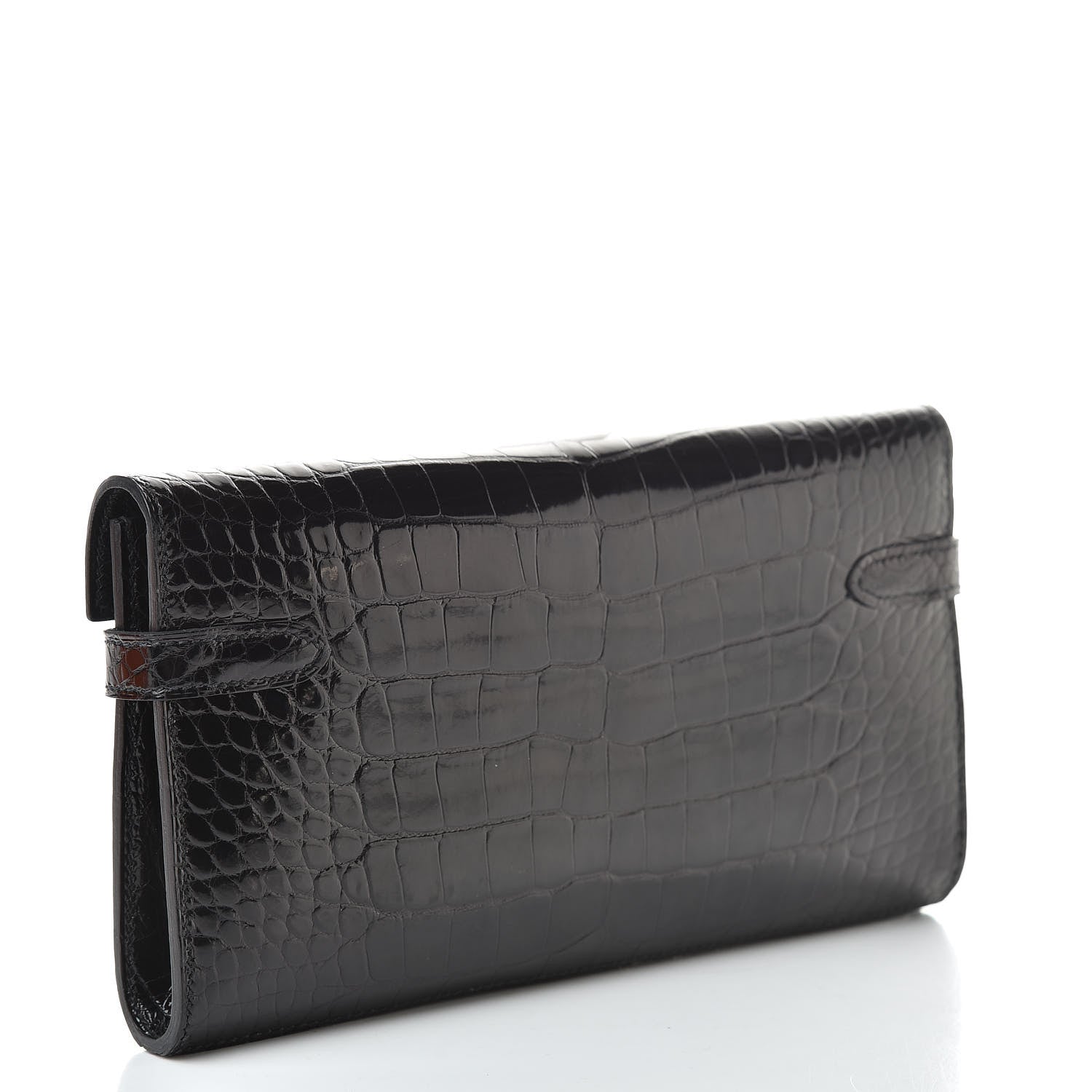 Hermes Shiny Alligator Kelly Longue Wallet Black 3 of 21