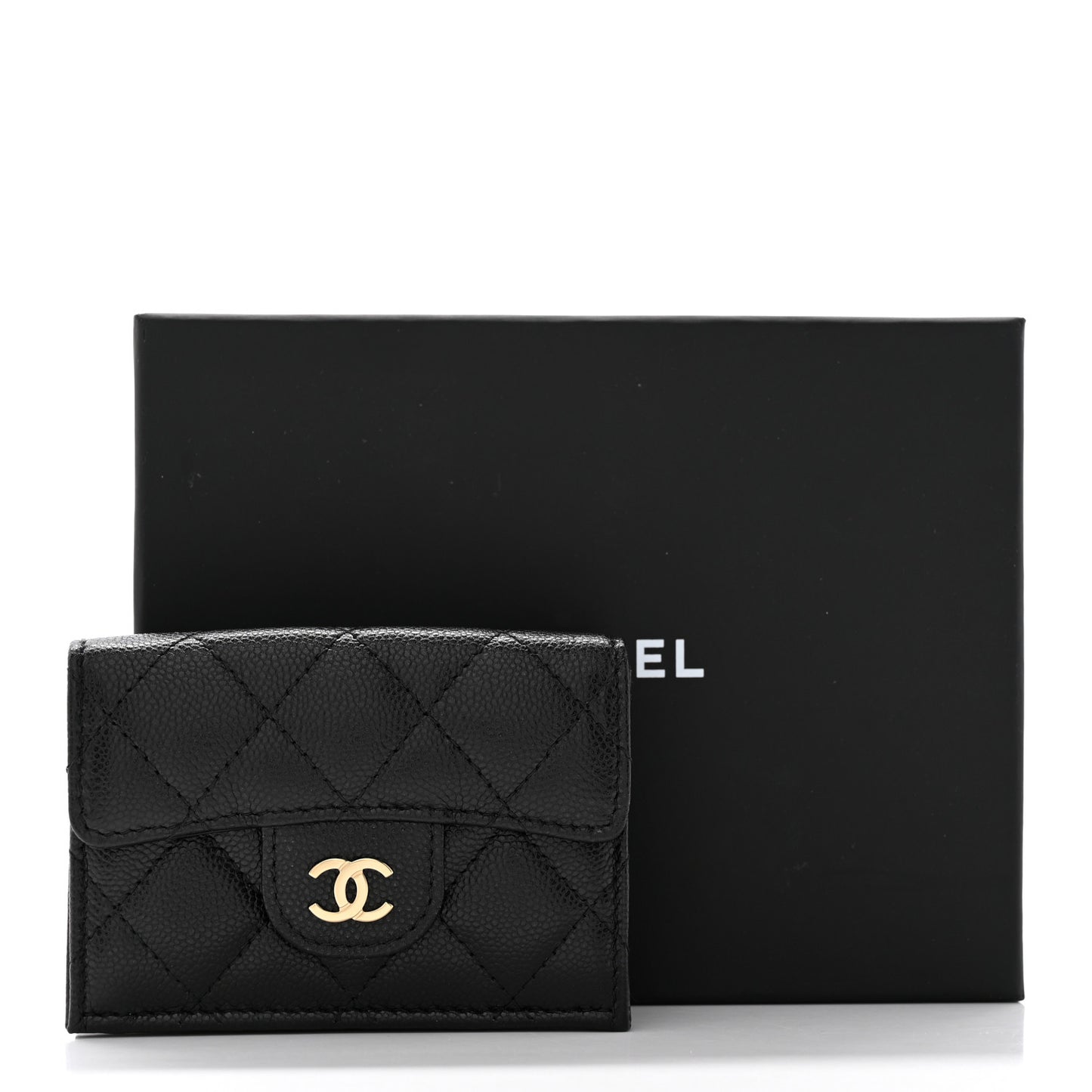 Caviar Quilted Double Flap Wallet Black