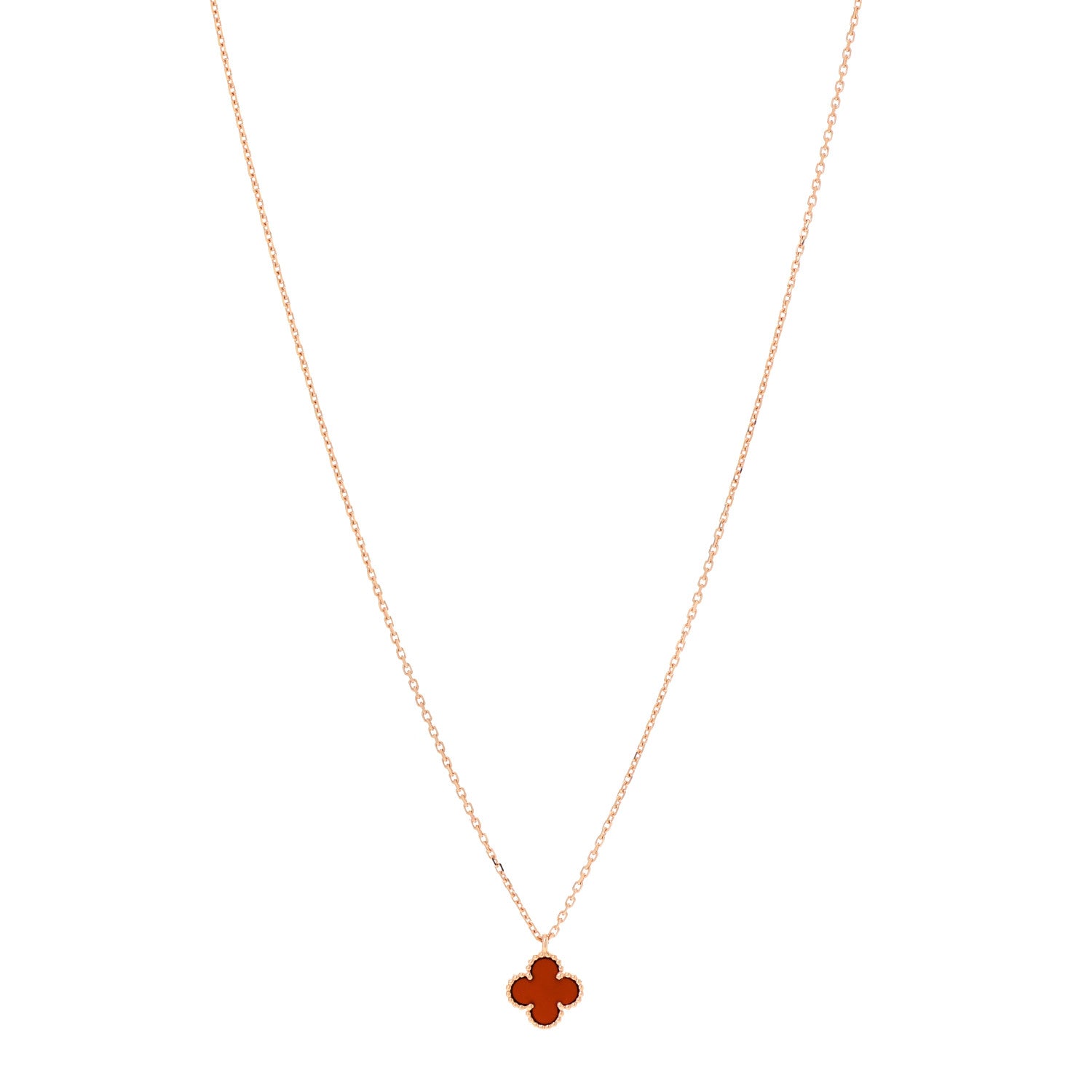 Van Cleef & Arpels 18K Rose Gold Carnelian Sweet Alhambra Pendant Necklace 1 of 7