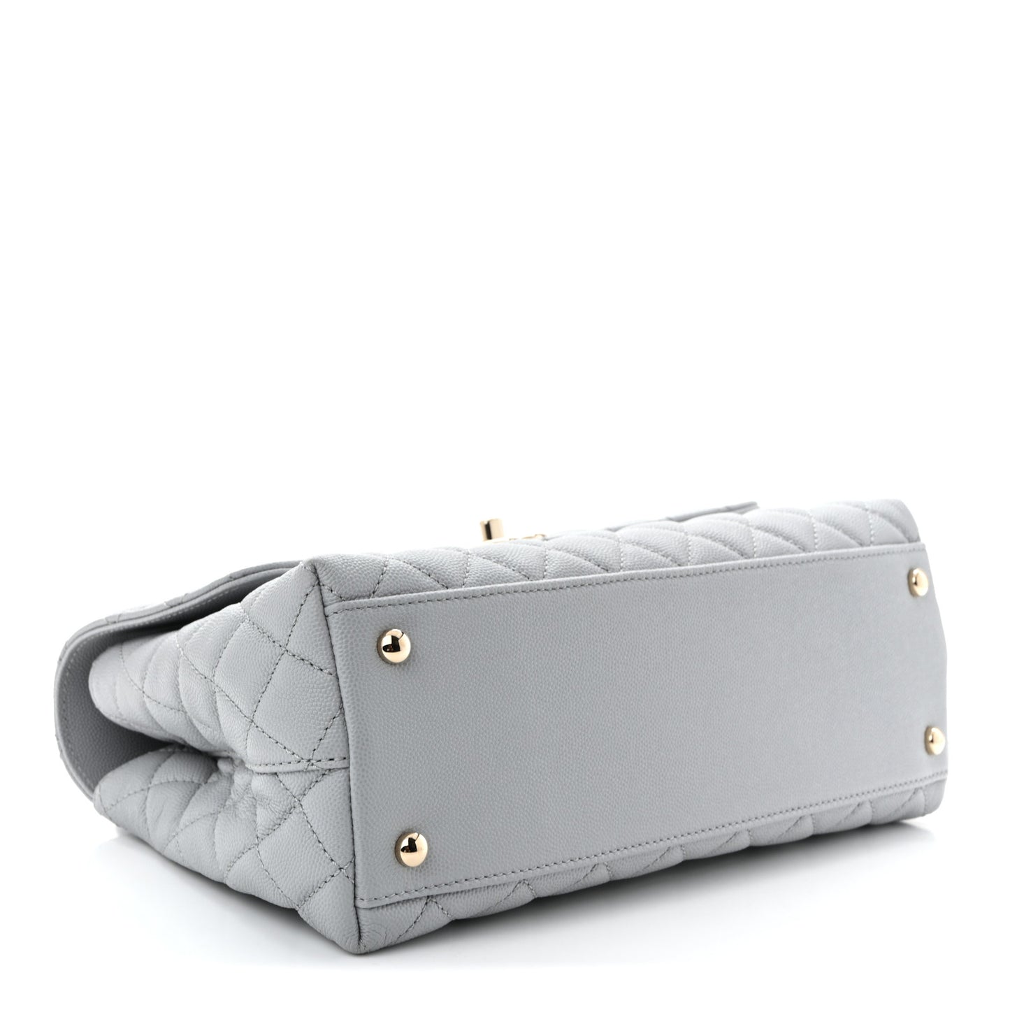 Caviar Lizard Embossed Quilted Small Coco Handle Flap Light Grey
