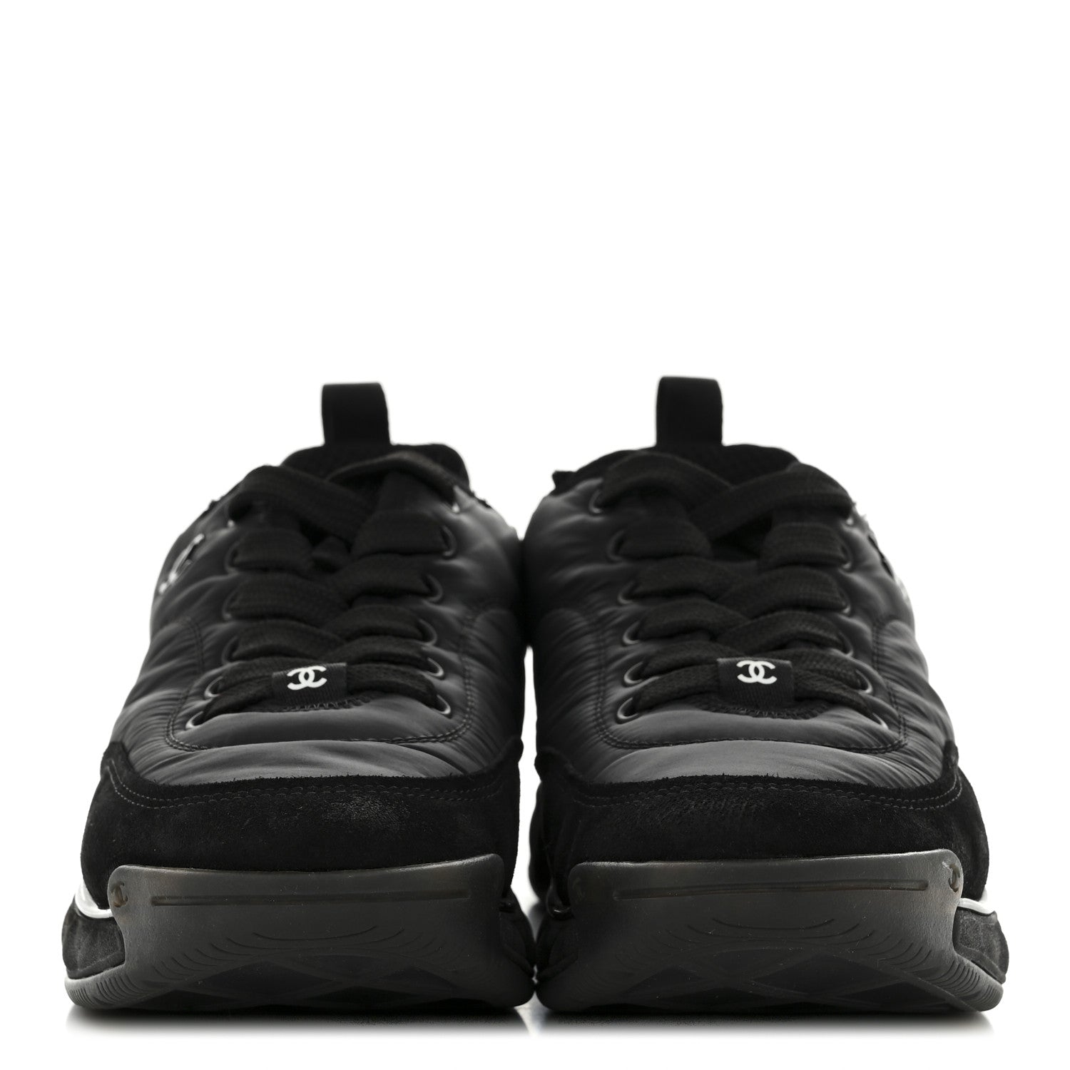 Chanel Nylon Suede Calfskin CC Sneakers 38 Black 3 of 9