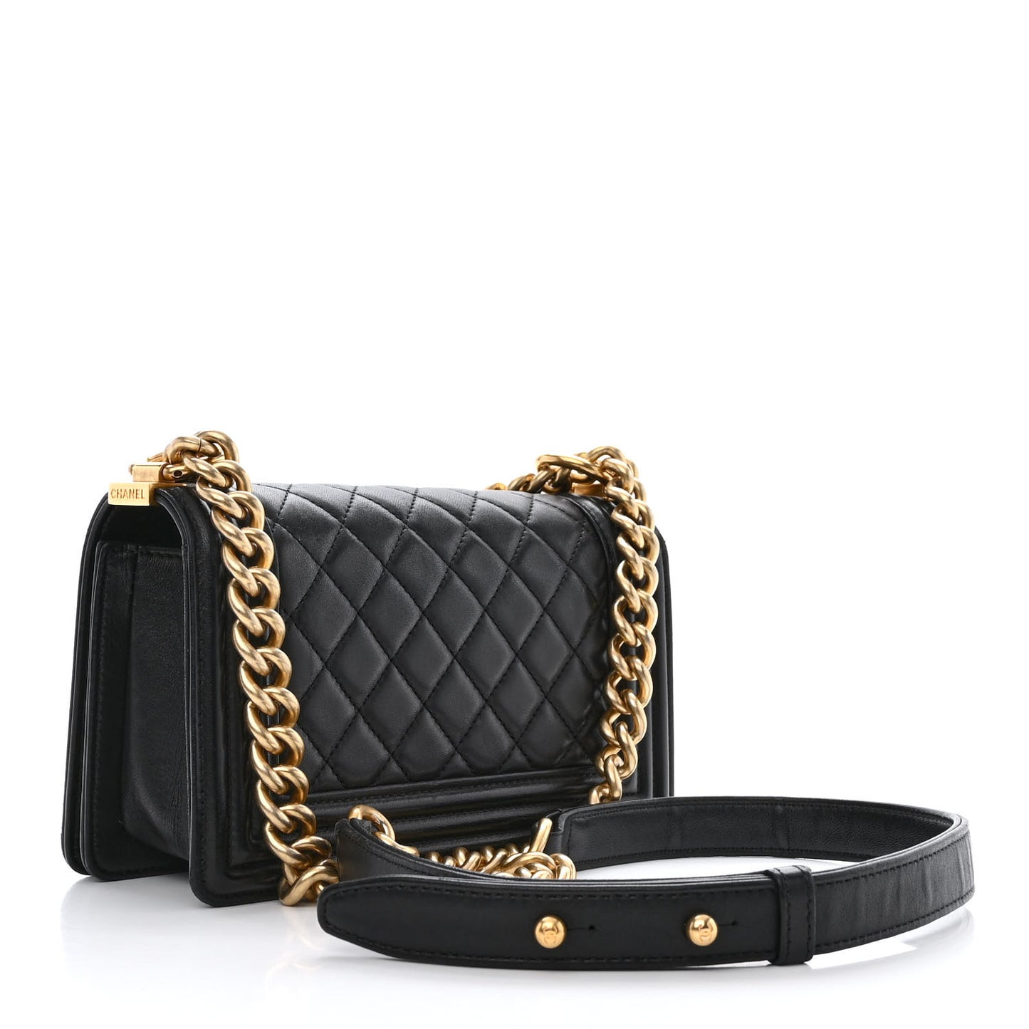 Calfskin Quilted Small Boy Flap Black