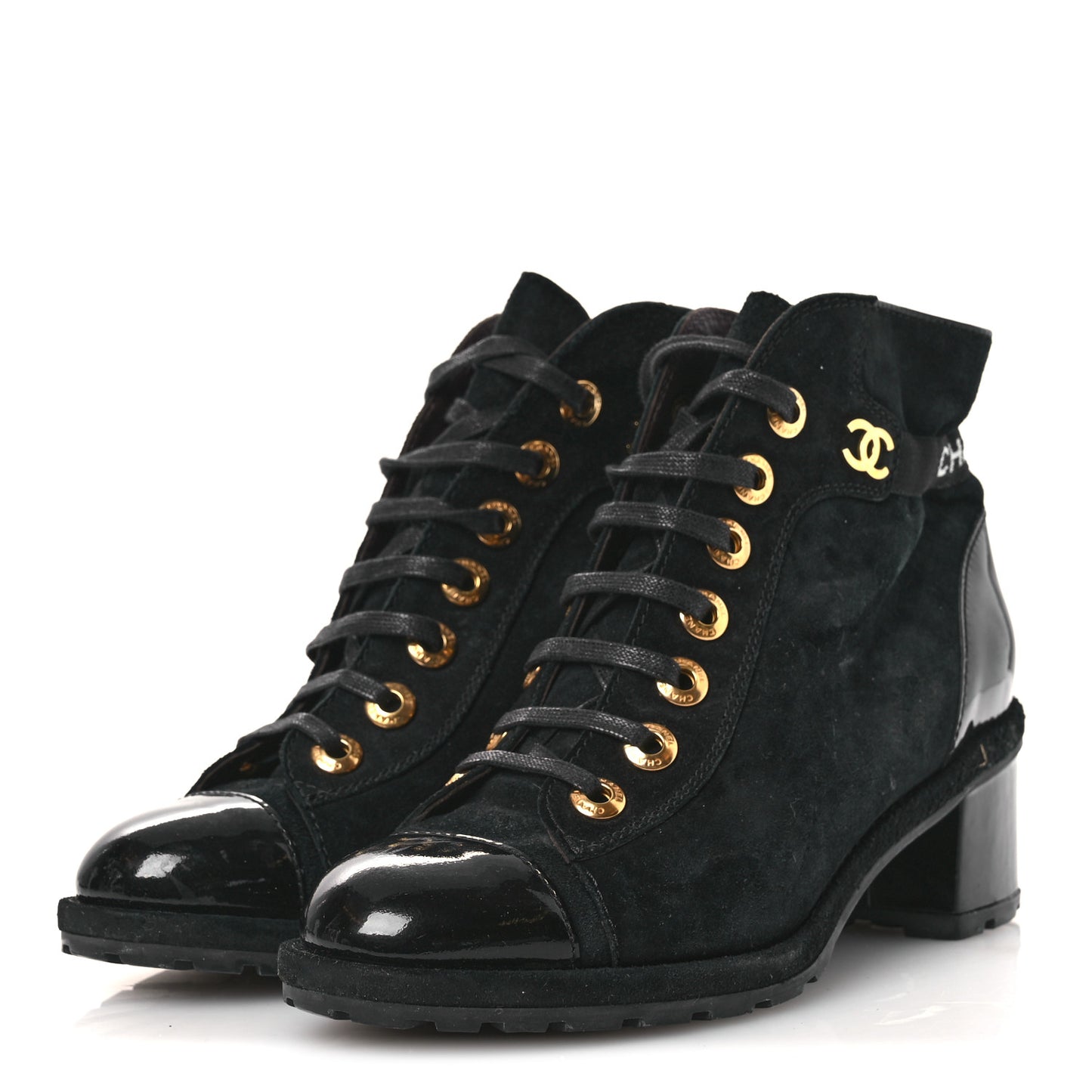 Suede Patent Cap Toe CC Ankle Boots 40.5 Black