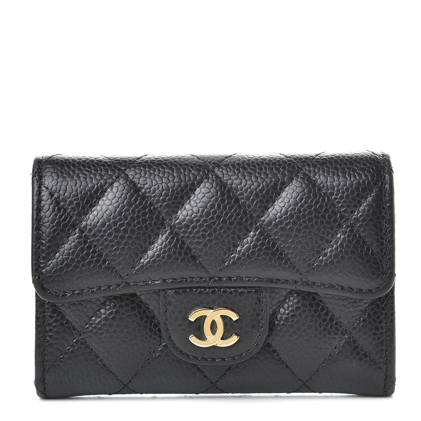 Caviar Quilted Flap Card Holder Wallet Black