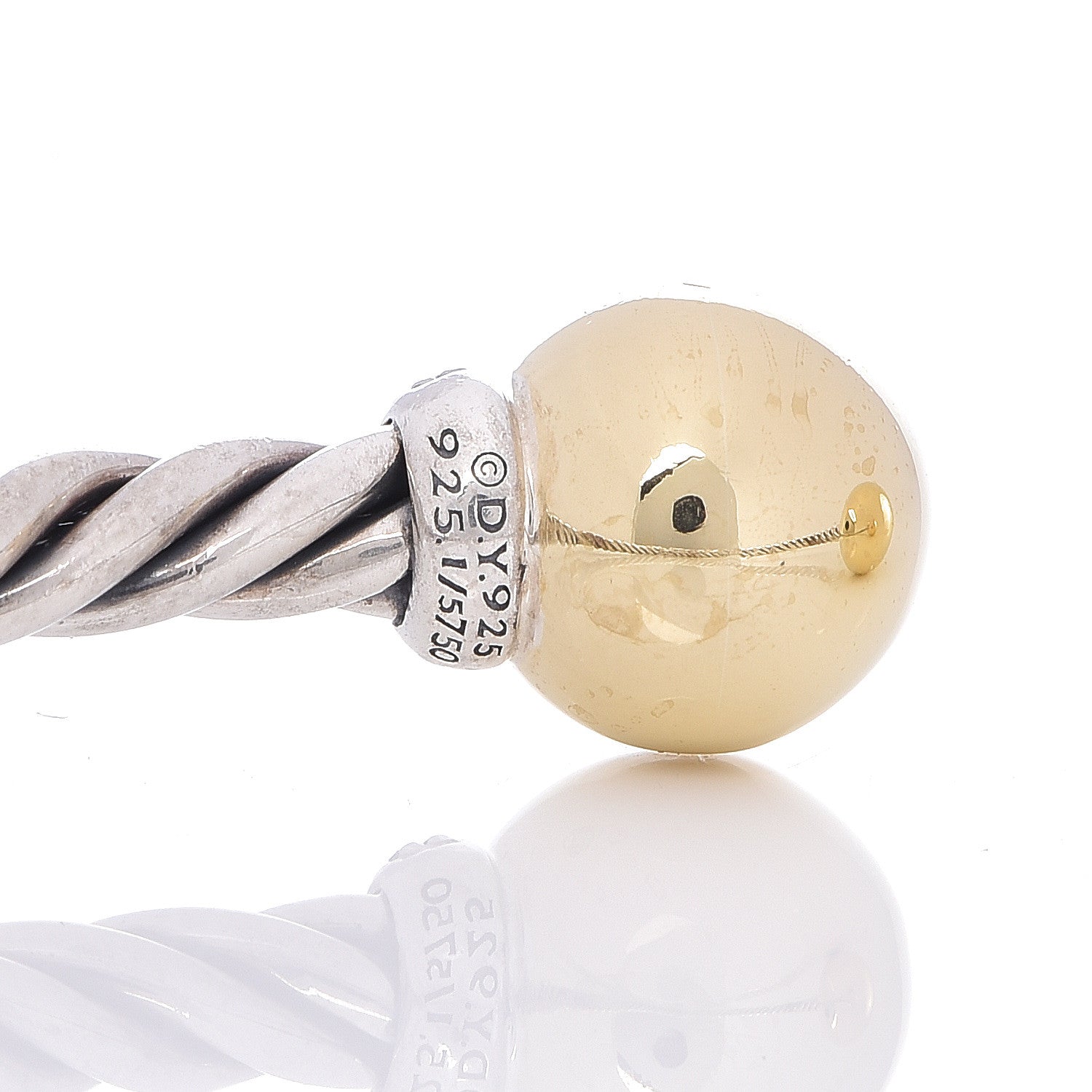 David Yurman Sterling Silver 18K Yellow Gold Diamond 9mm Solari Bead Bracelet 4 of 4