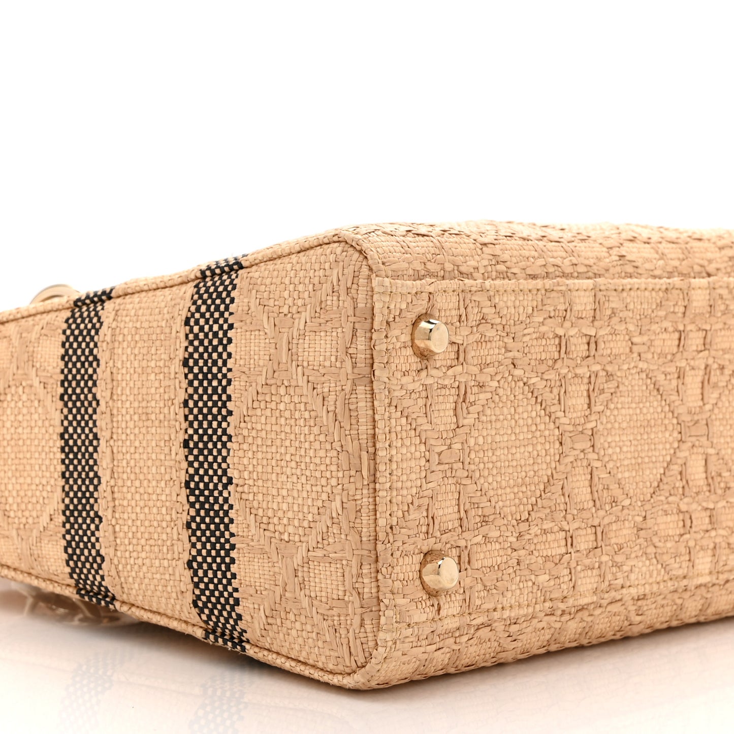 Raffia Woven Cannage Embroidered Medium Lady D-Lite Natural Black