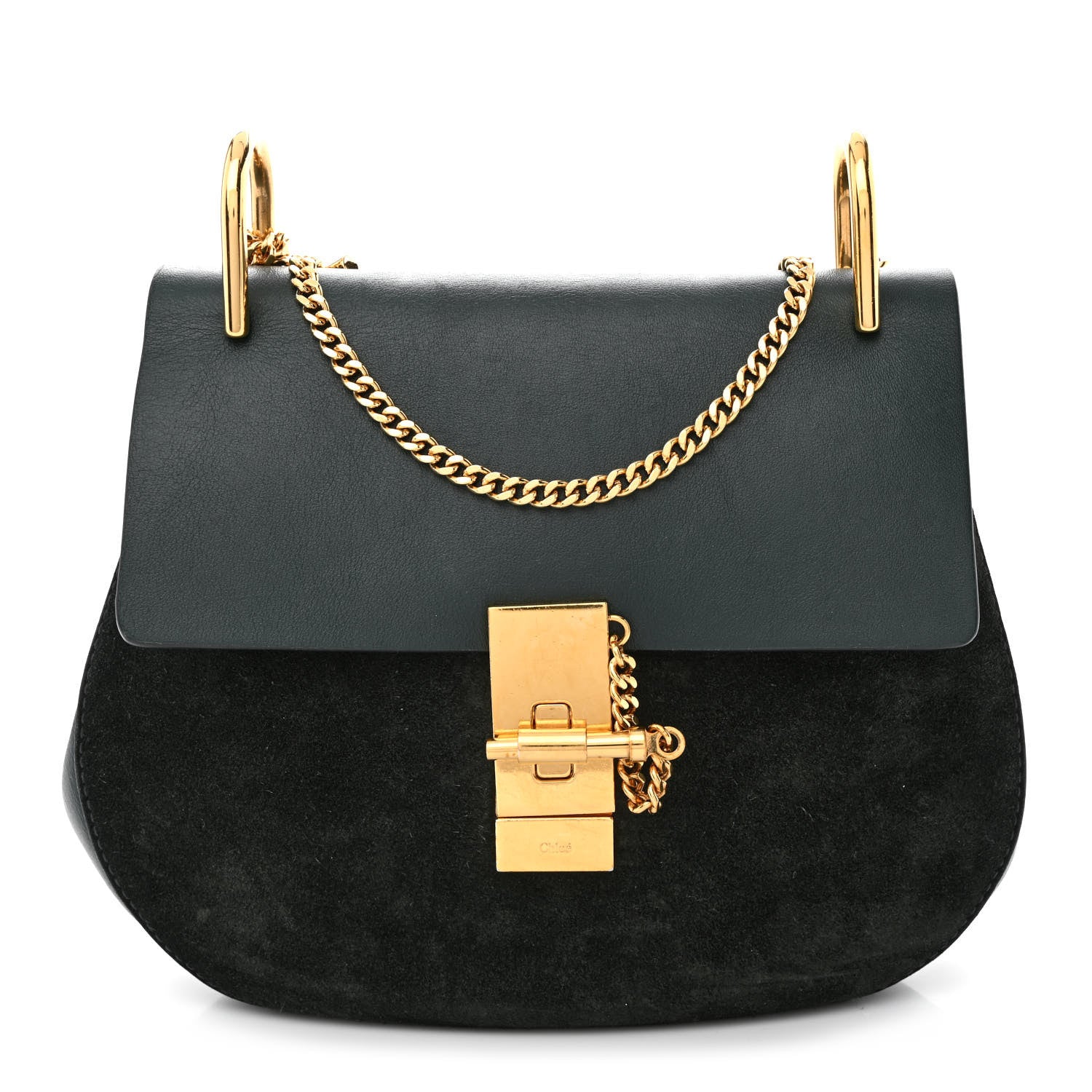 Chloe Suede Smooth Calfskin Drew Shoulder Bag Intense Green 1 of 12
