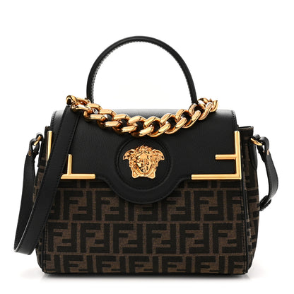 Versace X FENDI Grained Calfskin Fendace Medium La Medusa Top Handle Bag Black Brown 1 of 11