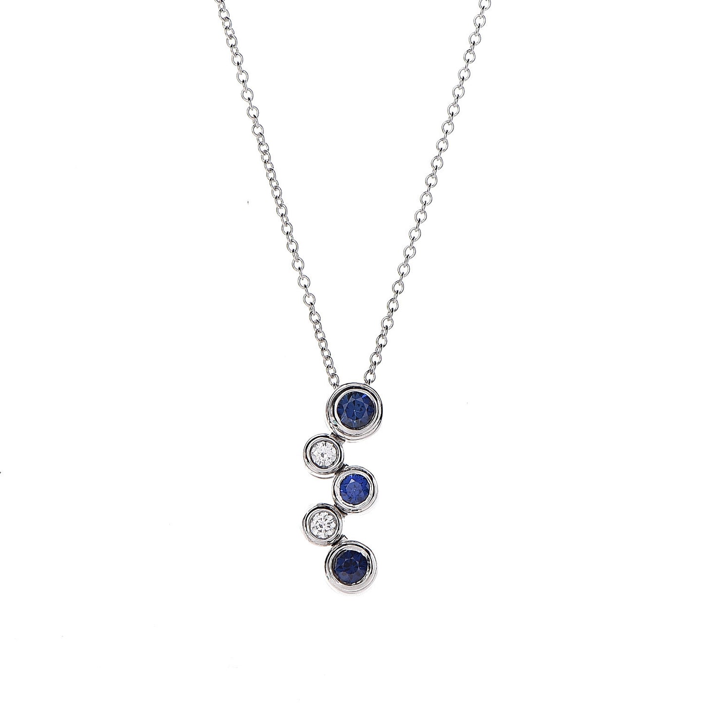 Platinum Diamond Blue Sapphire Bubble Pendant Necklace