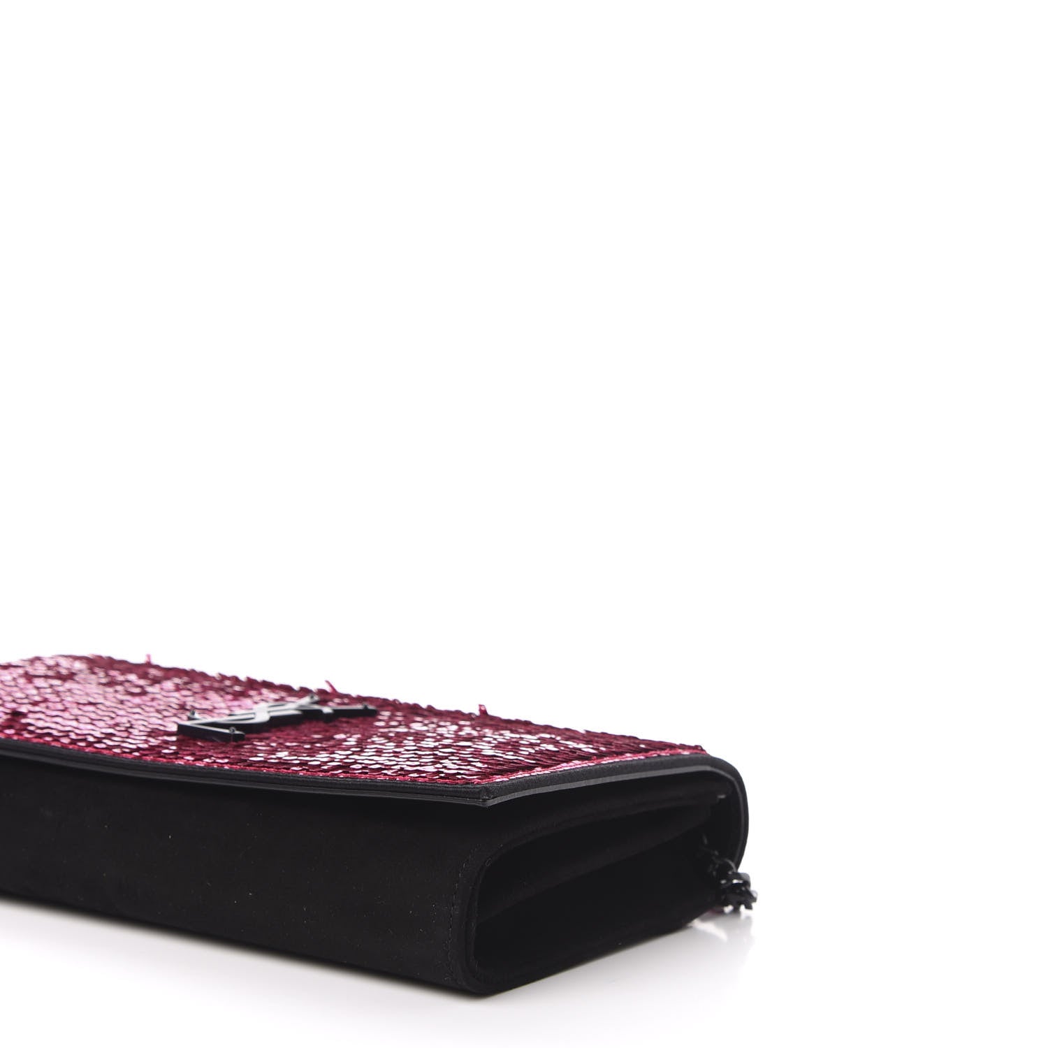 Saint Laurent Sequin Suede Monogram Chain Wallet Fuchsia Black 7 of 10