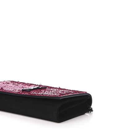 Saint Laurent Sequin Suede Monogram Chain Wallet Fuchsia Black 7 of 10