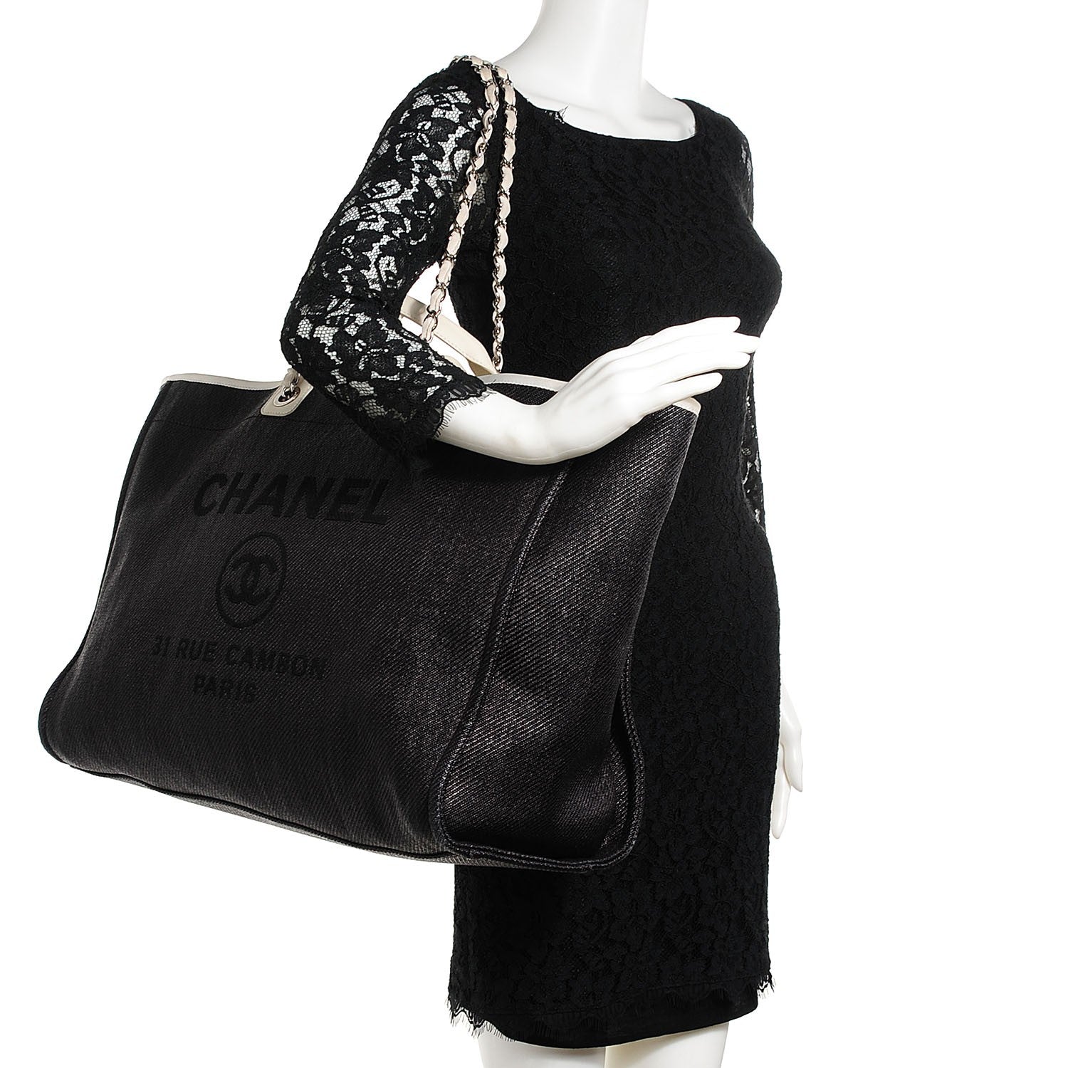 Chanel Canvas Large Deauville Tote Black White 2 of 7