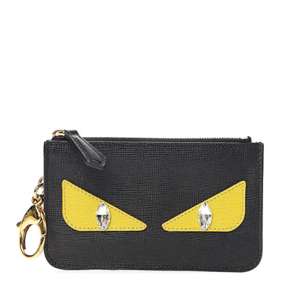 Fendi Vitello Elite Crystal Monster Eyes Coin Pouch Key Case Black Cedro 1 of 8