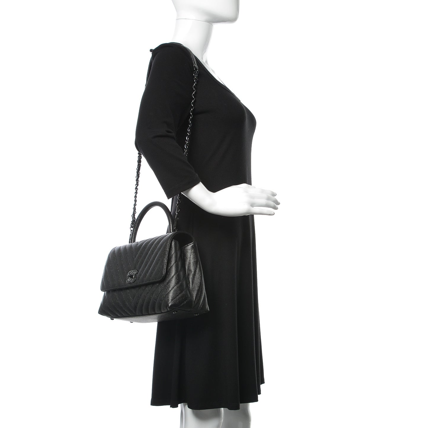 Caviar Chevron Quilted Small Coco Handle Flap So Black