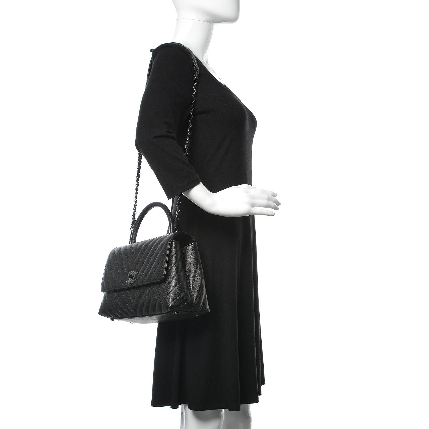 Chanel Caviar Chevron Quilted Small Coco Handle Flap So Black 2 of 10