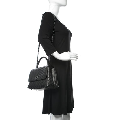 Chanel Caviar Chevron Quilted Small Coco Handle Flap So Black 2 of 10