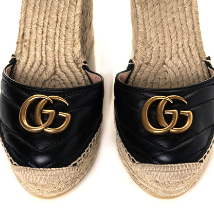 Gucci Nappa Matelasse GG Marmont Ankle Wrap Platform 35/120mm Espadrille Wedges 36.5 Black 5 of 8