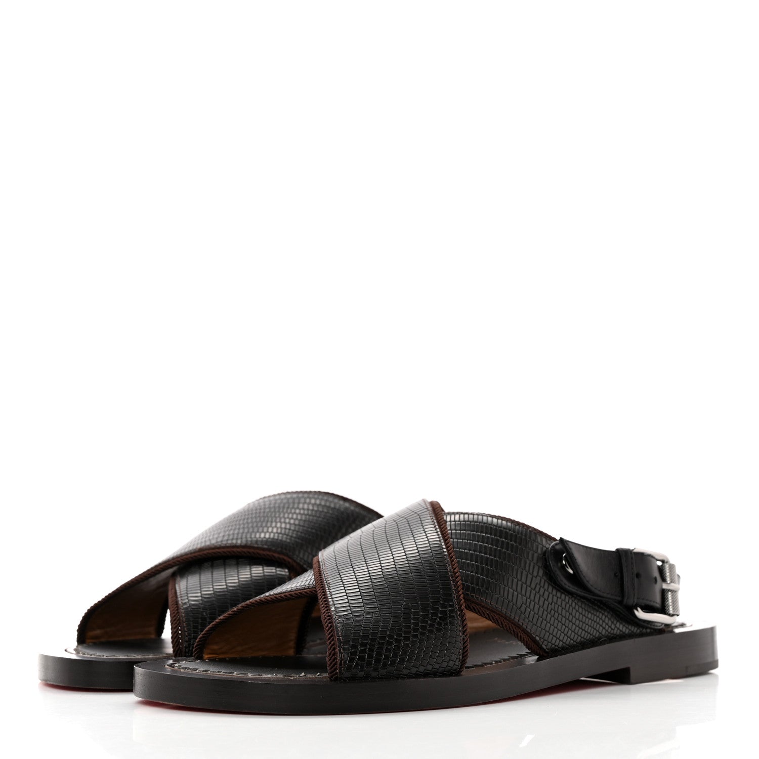 Christian Louboutin Calfskin Iguana Embossed Elba Flat Sandals 39 Testa Di Moro Black 3 of 18