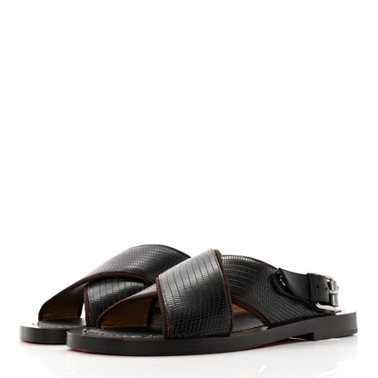 Christian Louboutin Calfskin Iguana Embossed Elba Flat Sandals 39 Testa Di Moro Black 3 of 18