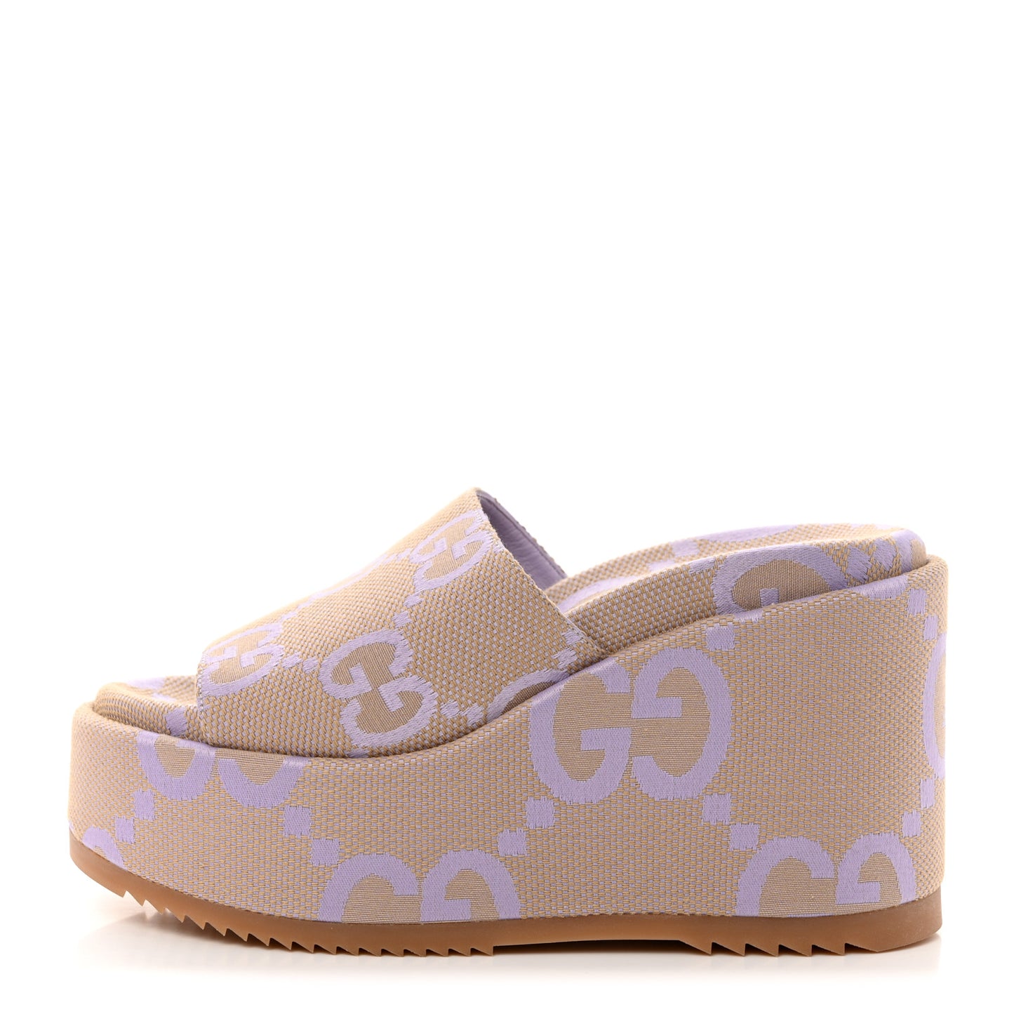 Monogram Jumbo GG Platform Slide Wedge Sandals 38 Beige Lapis