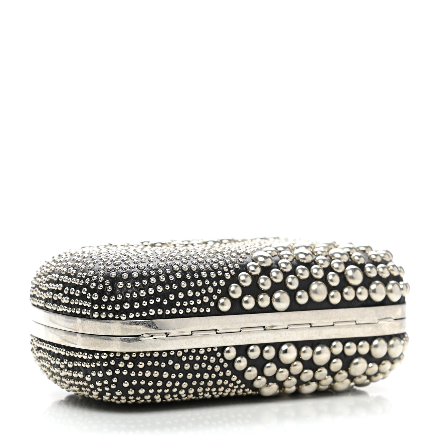 Nappa Studded Swish Skull Box Clutch Black