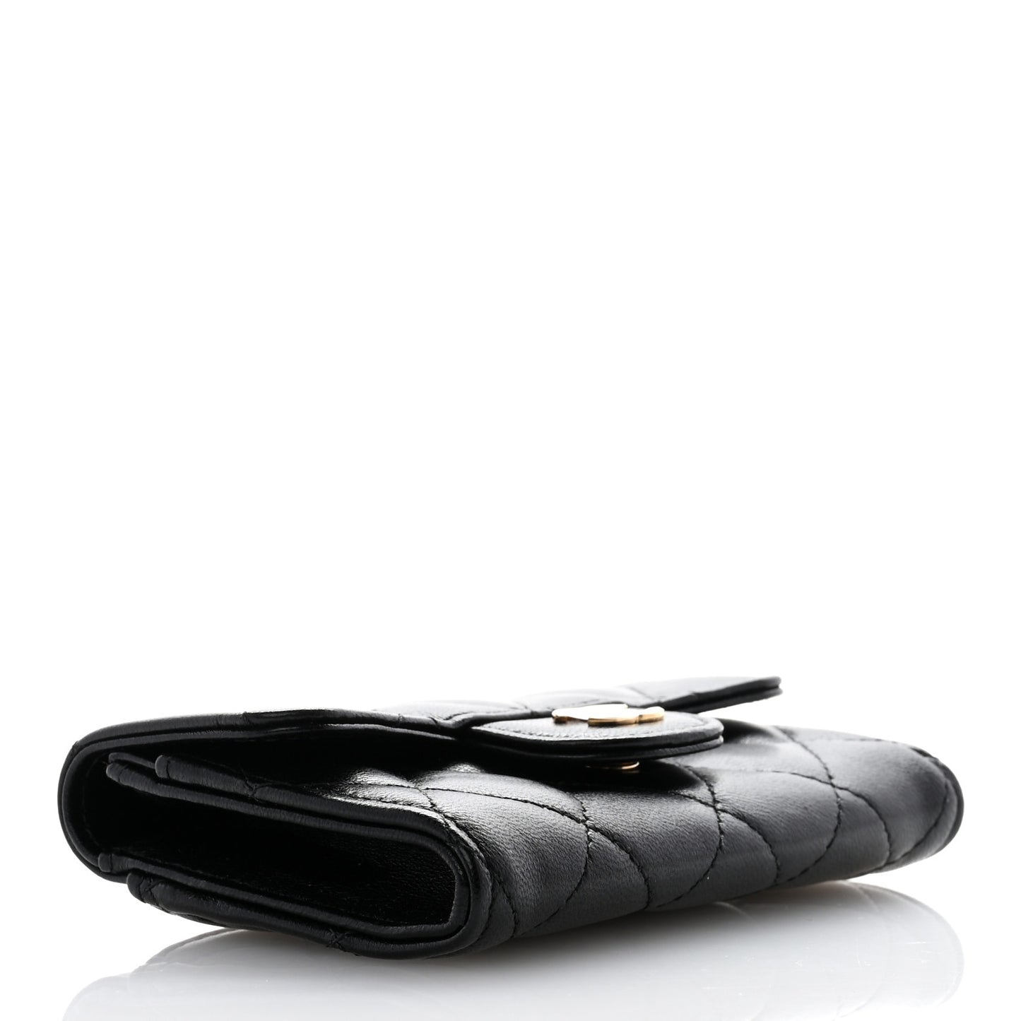 Lambskin Quilted Flap Card Holder Wallet Black