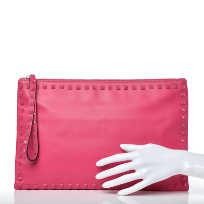 Valentino Garavani Vitello Monochrome Large Rockstud Zip Wristlet Pouch Pop Fuxia 2 of 10