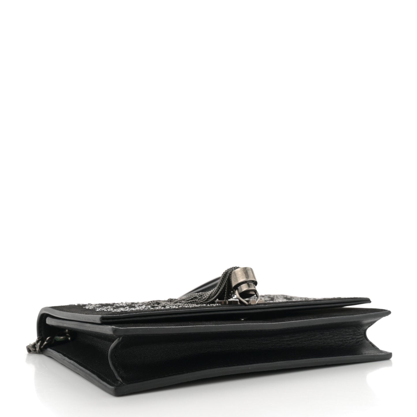 Suede Bead Embellished Classic Monogram Kate Tassel Chain Wallet Black