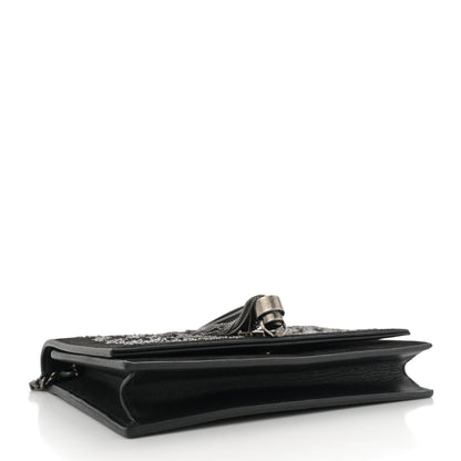 Saint Laurent Suede Bead Embellished Classic Monogram Kate Tassel Chain Wallet Black 4 of 11