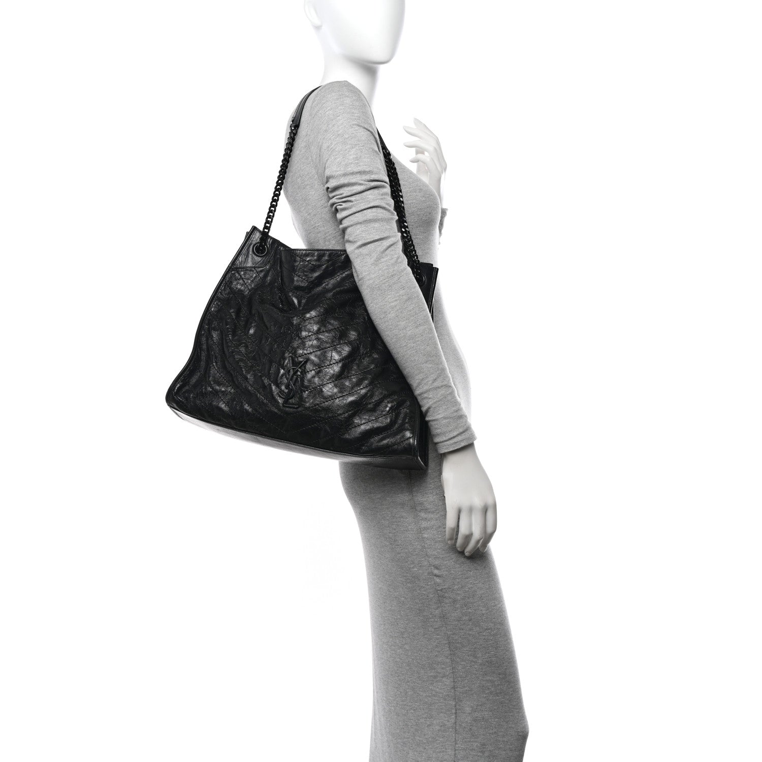 Saint Laurent Crinkled Calfskin Matelasse Monogram Large Niki Shopper Tote Black 2 of 17