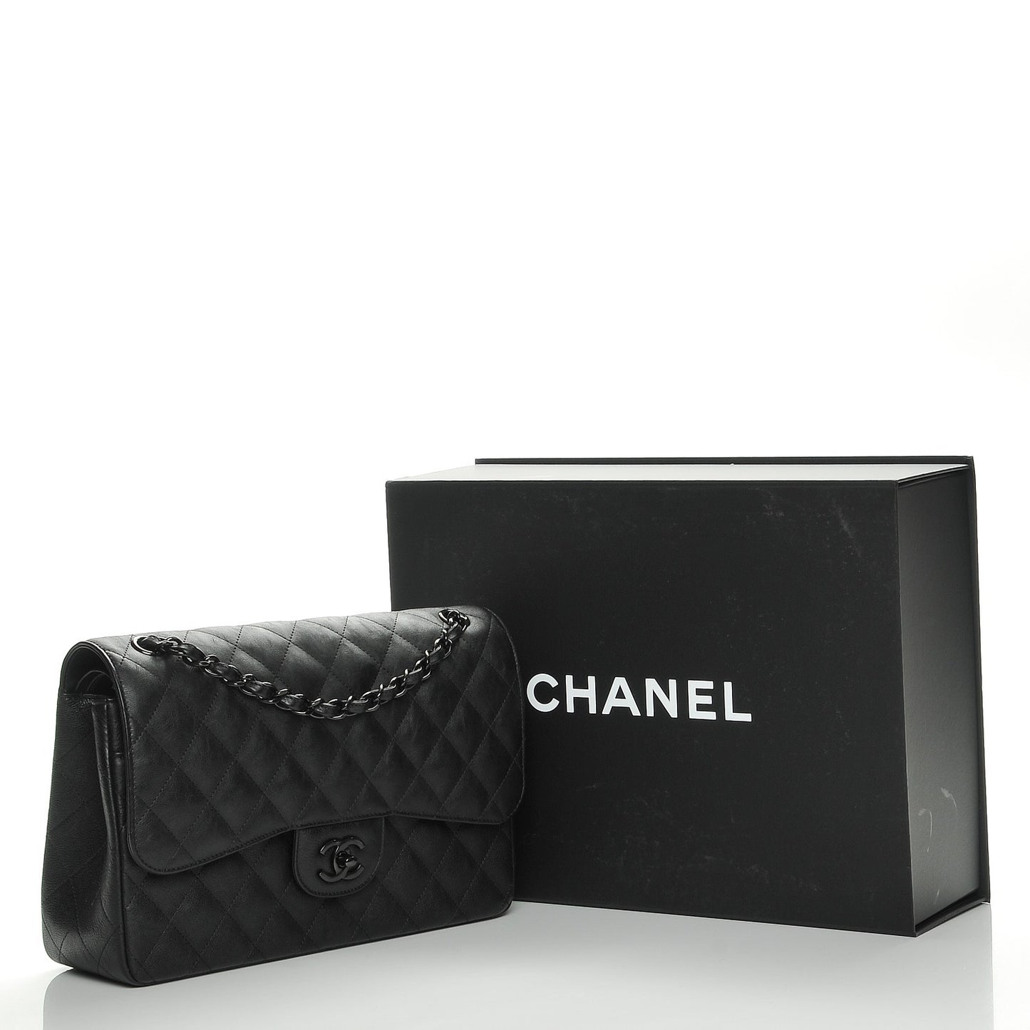 Crumpled Calfskin Quilted Jumbo Double Flap So Black